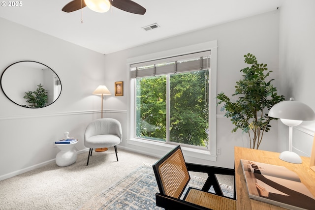 2834 SE Franklin St, Portland, OR 97202 - sitting room featuring plenty of natural light, ceiling fan, and carpet floors