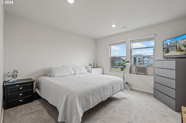 carpeted bedroom featuring cooling unit