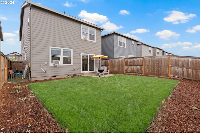 back of house with a patio area, a yard, and cooling unit