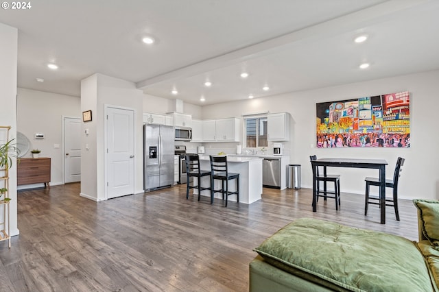 living room with dark wood-type flooring