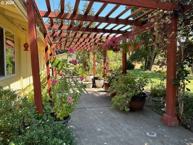 view of patio featuring a pergola