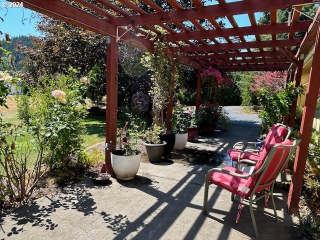 view of patio featuring a pergola