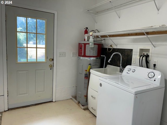 washroom with washer / dryer and electric water heater