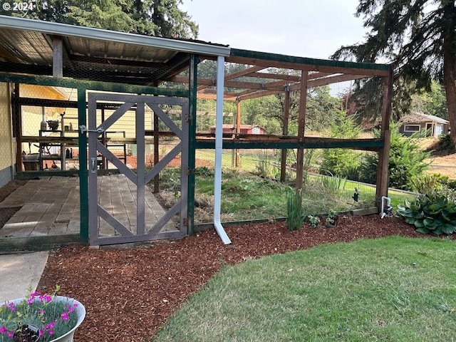 exterior space with an outbuilding