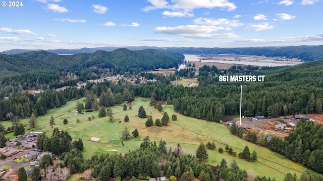 drone / aerial view featuring a mountain view