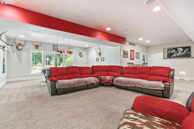 living room featuring carpet floors