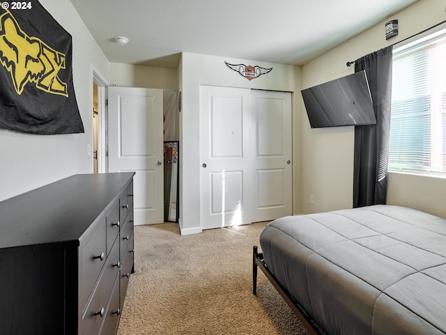 carpeted bedroom with a closet