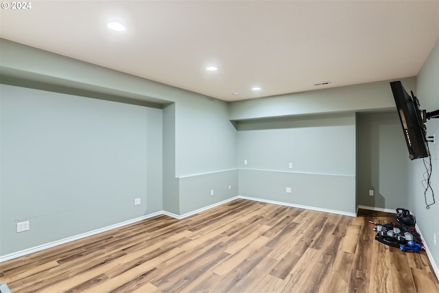 basement featuring wood-type flooring