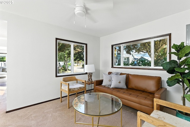 160 Beatrice Ave, Gladstone, OR 97027 - living room featuring plenty of natural light, carpet, and a ceiling fan