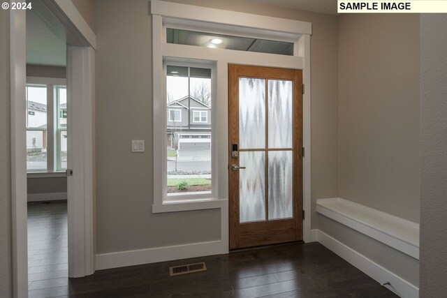 entryway with dark hardwood / wood-style flooring