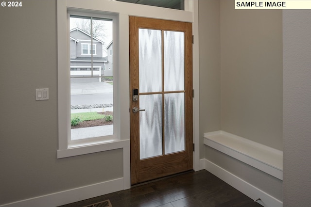 doorway featuring dark wood-type flooring