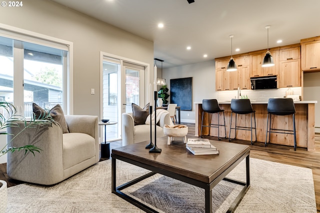 living room with light hardwood / wood-style floors