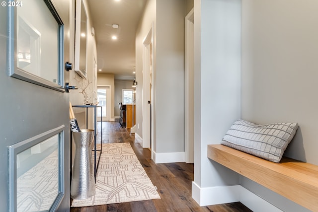 hall featuring dark wood-type flooring