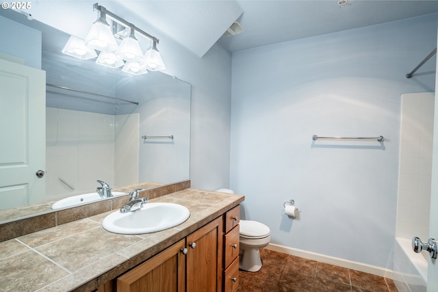 full bathroom featuring vanity, toilet, and bathing tub / shower combination