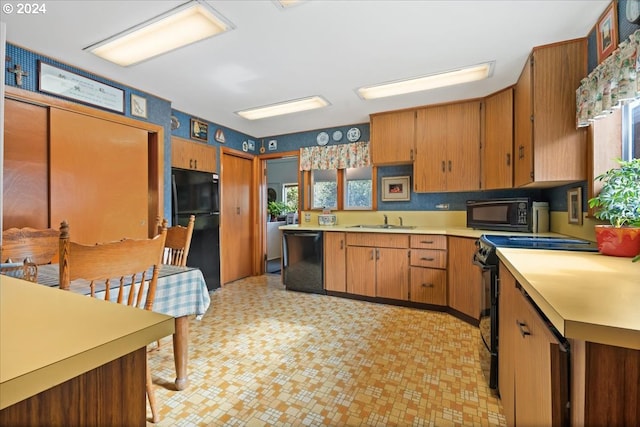 kitchen with sink, black appliances, and a healthy amount of sunlight