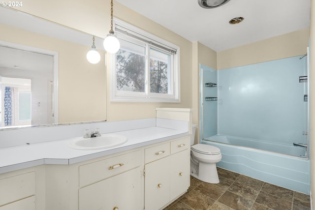 full bathroom with vanity, shower / bath combination, and toilet