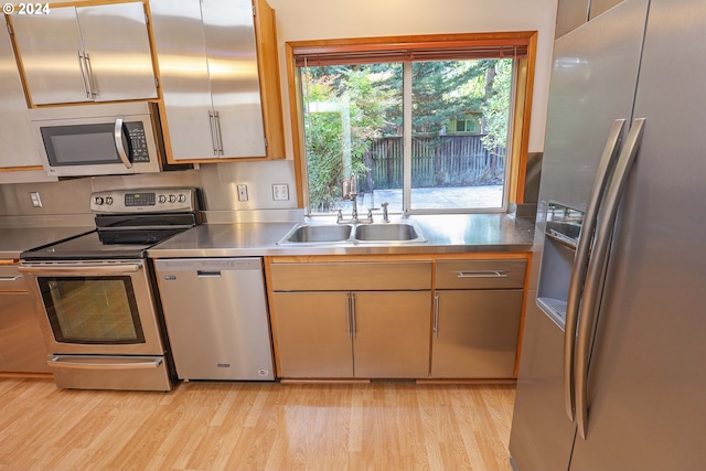 3794 Wilshire Ln, Eugene, OR 97405 - kitchen featuring stainless steel countertops, stainless steel appliances, a sink, and light wood finished floors