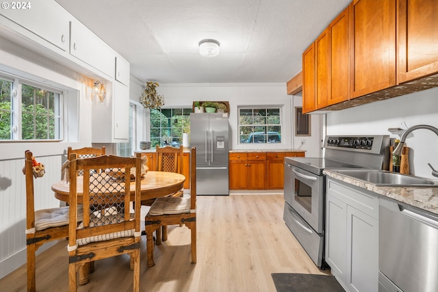 kitchen featuring white cabinets, appliances with stainless steel finishes, a wealth of natural light, and sink