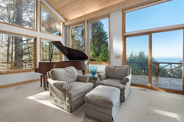 79274 Ray Brown Rd, Arch Cape, OR 97102 - sunroom / solarium with lofted ceiling, a water view, and wood ceiling