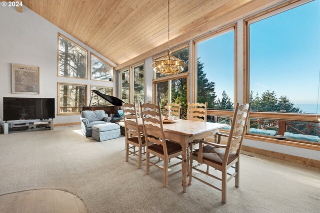 79274 Ray Brown Rd, Arch Cape, OR 97102 - sunroom with a notable chandelier, lofted ceiling, and wooden ceiling