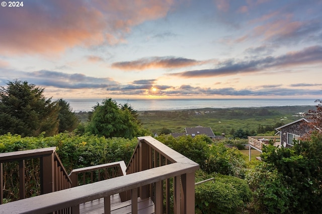 exterior space featuring a water view