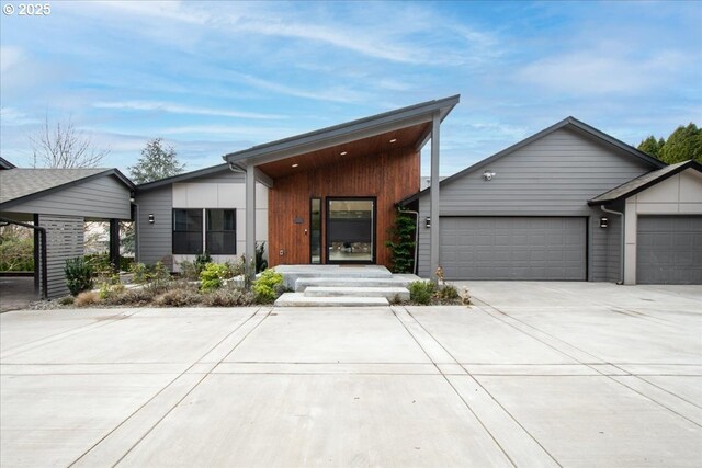 contemporary home featuring a garage