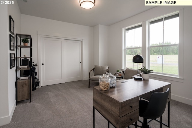 office area with baseboards and carpet flooring