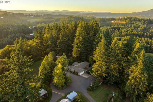 aerial view at dusk with a mountain view