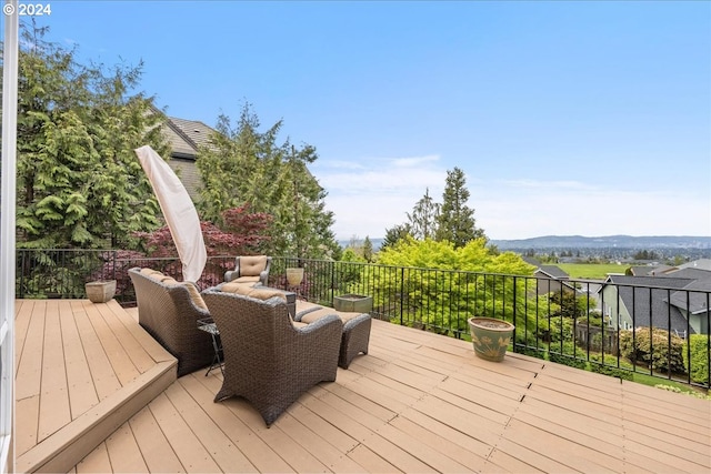 deck with a mountain view