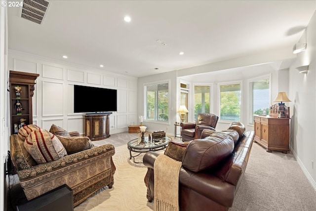 living room with light carpet