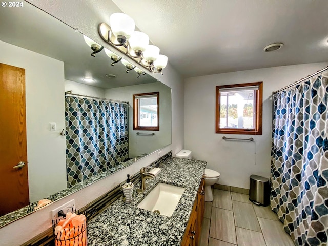 bathroom featuring toilet, a healthy amount of sunlight, and vanity