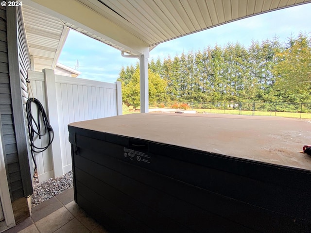 view of patio featuring a hot tub