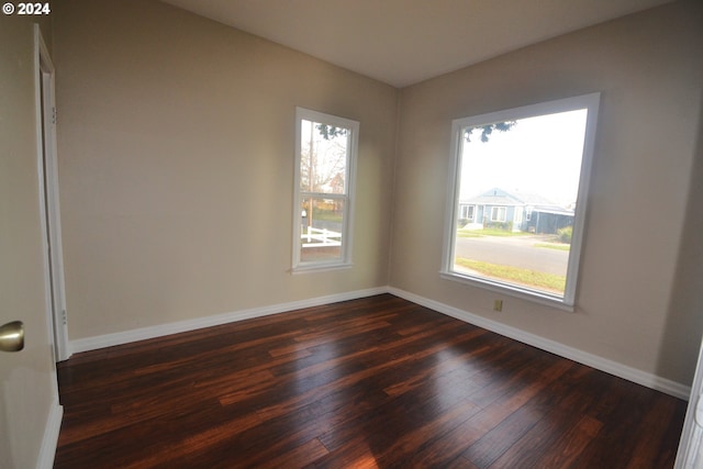 empty room with dark hardwood / wood-style flooring and a wealth of natural light