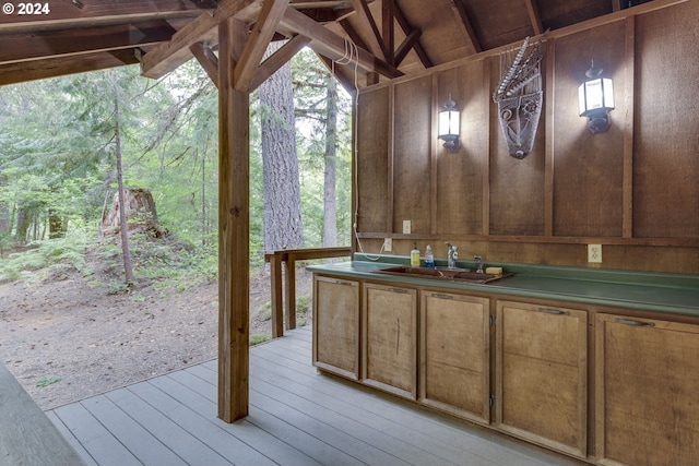 wooden terrace with sink