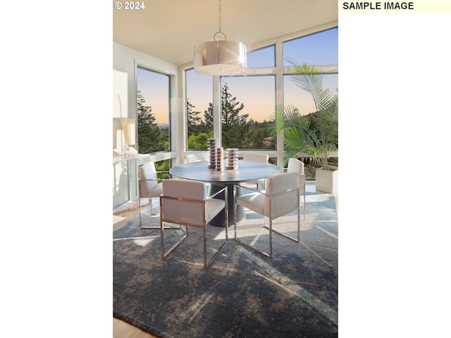 dining space with wood-type flooring