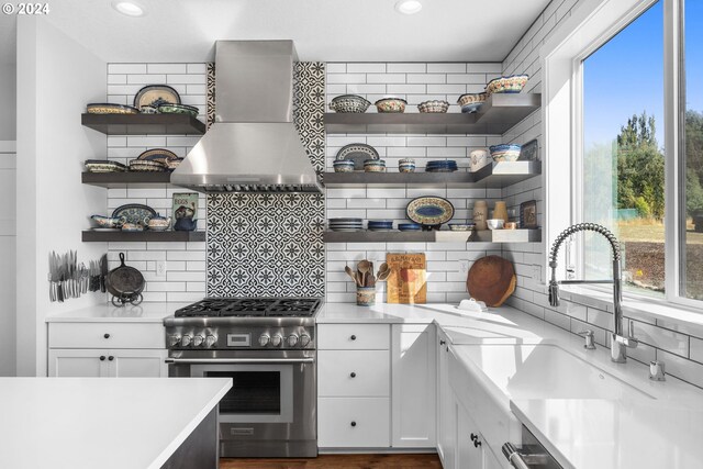 201 Sterling Blvd, White Salmon, WA 98672 - kitchen with open shelves, plenty of natural light, extractor fan, and stainless steel stove