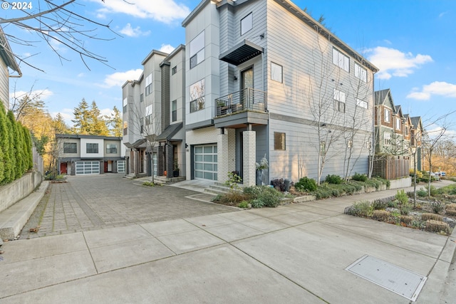 exterior space with a garage