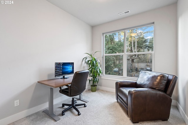 view of carpeted home office