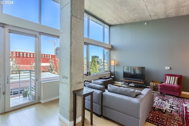 living room featuring plenty of natural light and light wood-type flooring