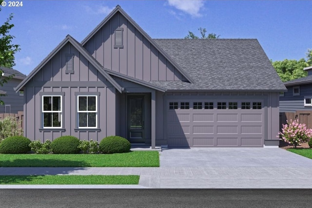 modern farmhouse style home featuring a garage