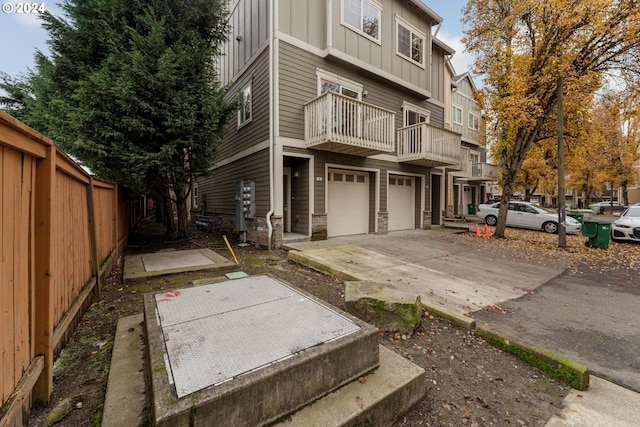 exterior space featuring a garage