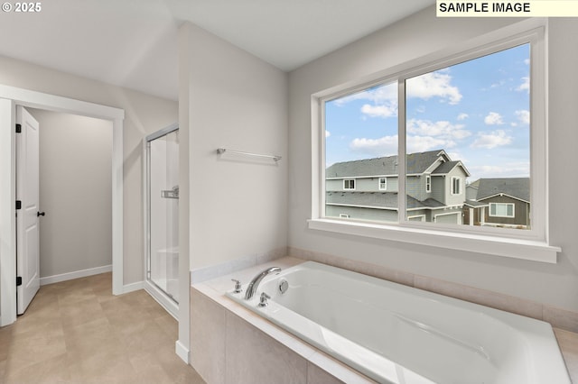 1376 NE Josephine Ct Unit 184, Estacada, OR 97023 - full bathroom with a bath, a stall shower, and baseboards