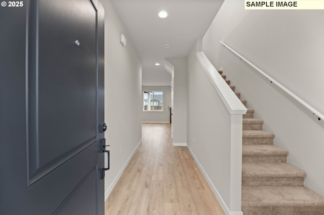 1376 NE Josephine Ct Unit 184, Estacada, OR 97023 - entrance foyer featuring baseboards, recessed lighting, stairway, and light wood finished floors