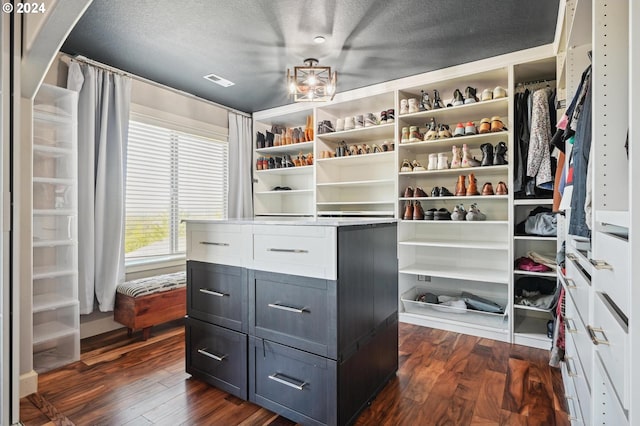 spacious closet featuring dark wood-type flooring