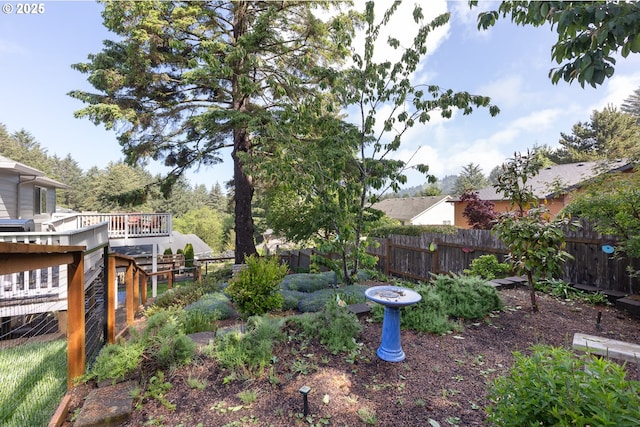 view of yard featuring a deck and a fenced backyard