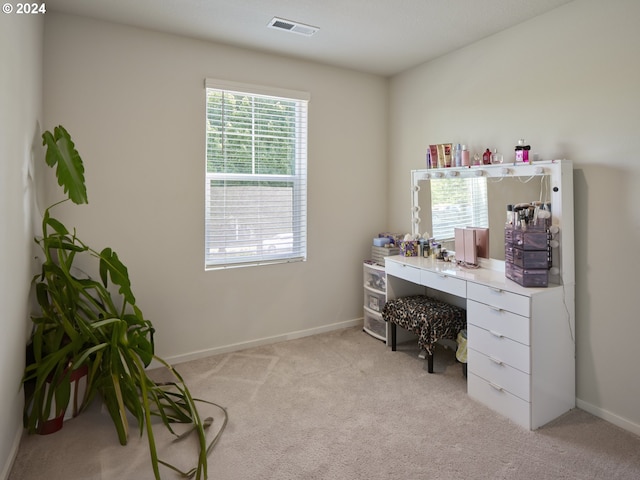 view of carpeted home office