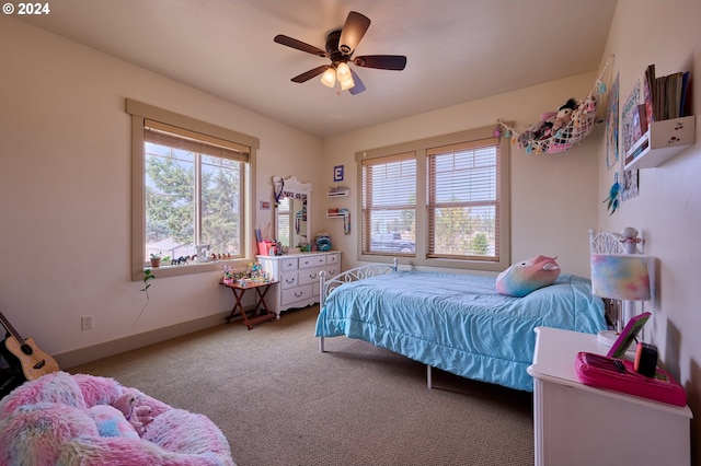 bedroom with carpet floors and ceiling fan