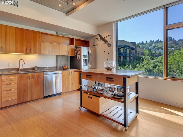 kitchen featuring sink, light hardwood / wood-style flooring, and appliances with stainless steel finishes