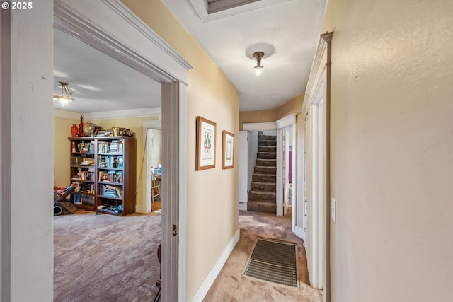 hallway with light carpet