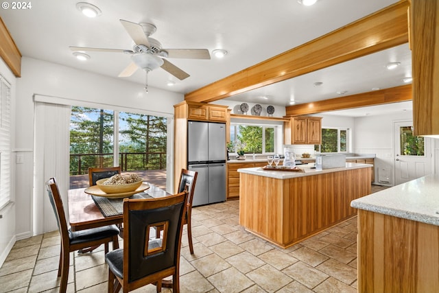 bar featuring lofted ceiling with beams, light hardwood / wood-style flooring, and wood walls